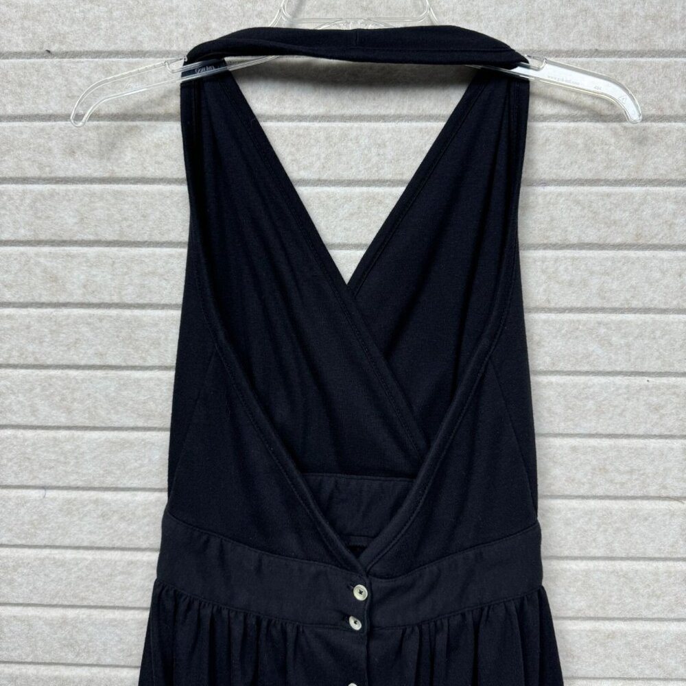 Lands End Women’s S Black Halter V-Neck Button-Up Midi A-Line Dress - Picture 4 of 10